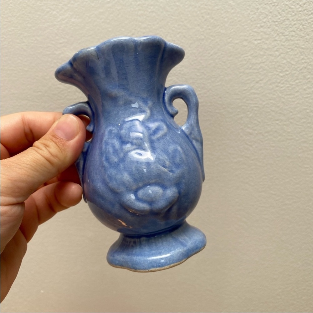 Vintage - Cute Blue Boho Glazed Ceramic Vase